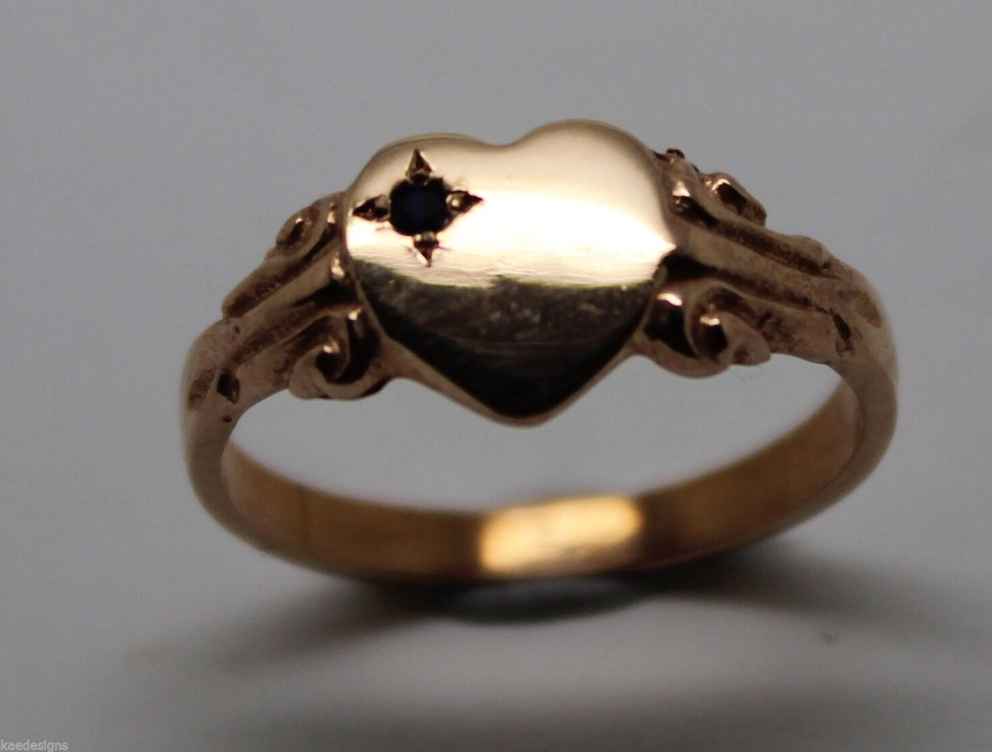 Genuine 9ct Yellow, Rose or White Gold Blue Sapphire Heart Signet Ring