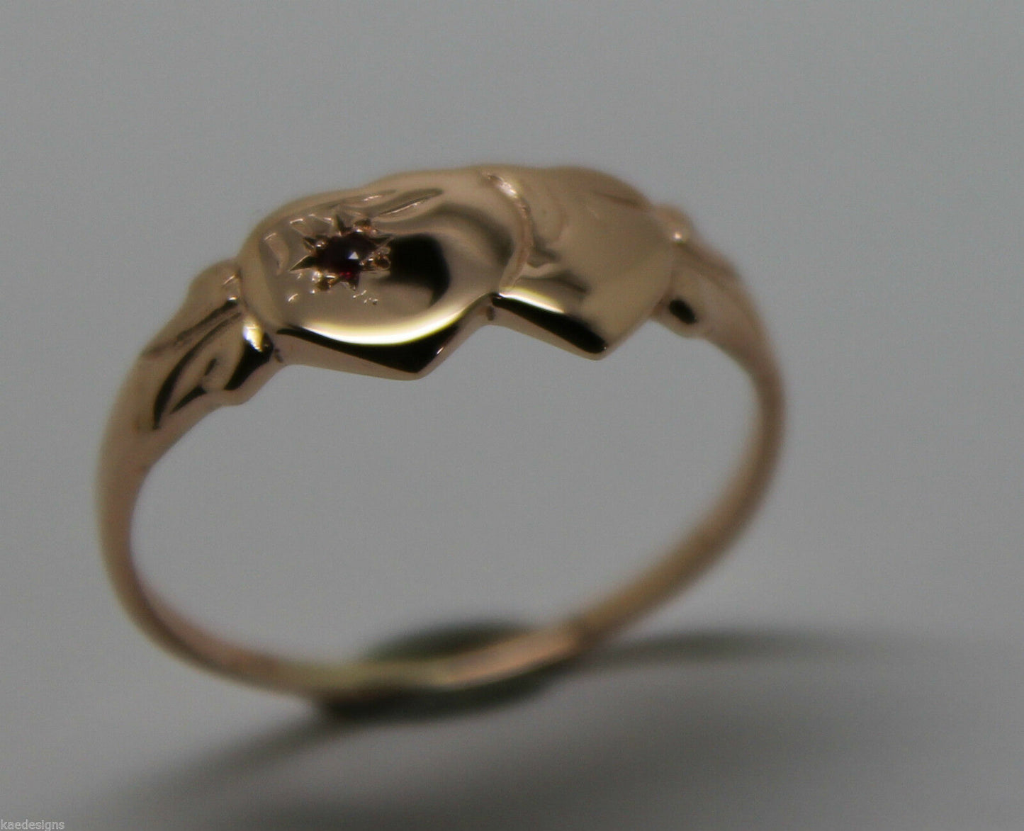 Size N Genuine 9ct 9K Yellow, Rose or White Gold Ruby (Birthstone Of July) Double Heart Signet Ring - Choose your size