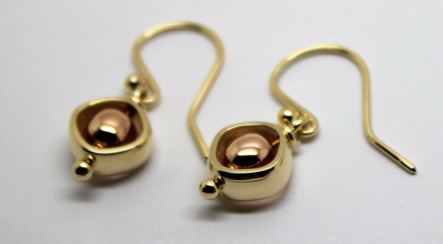 Genuine New 9k 9ct Rose & Yellow Gold Spinning Belcher Ball Earrings