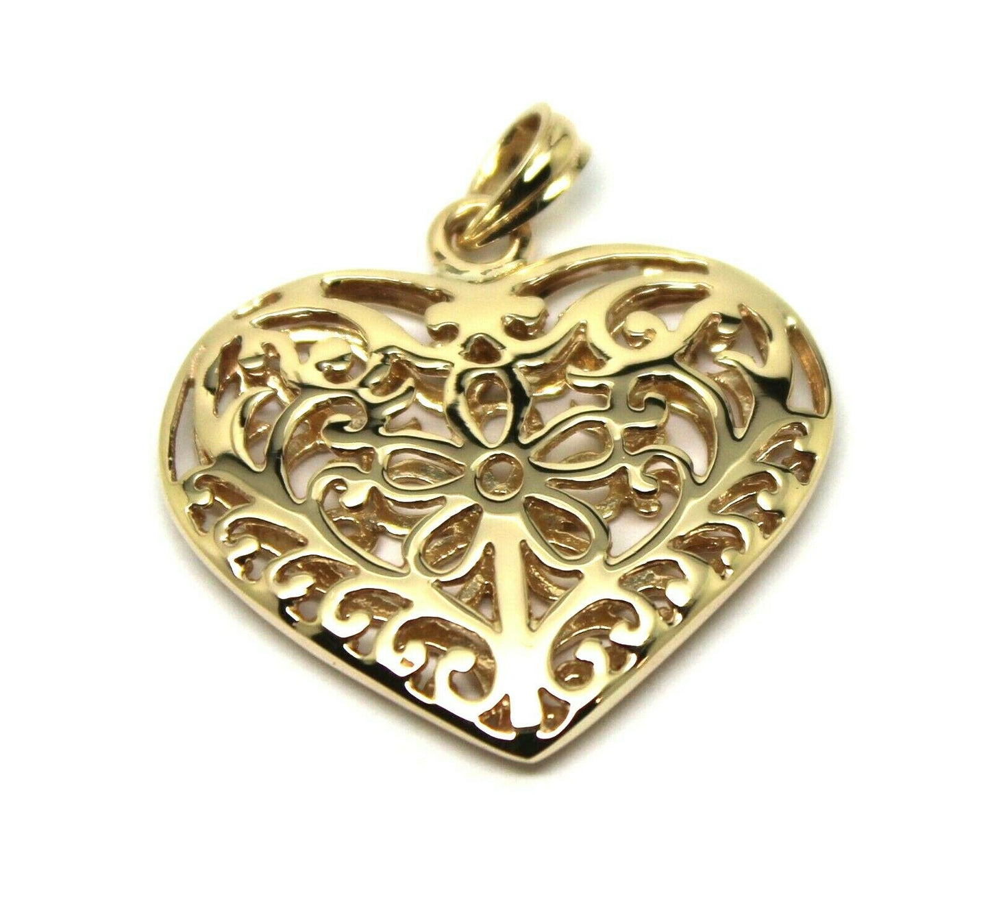Kaedesigns Genuine 9ct Large Yellow, Rose or White Gold Filigree Flower Double Sided Heart Pendant