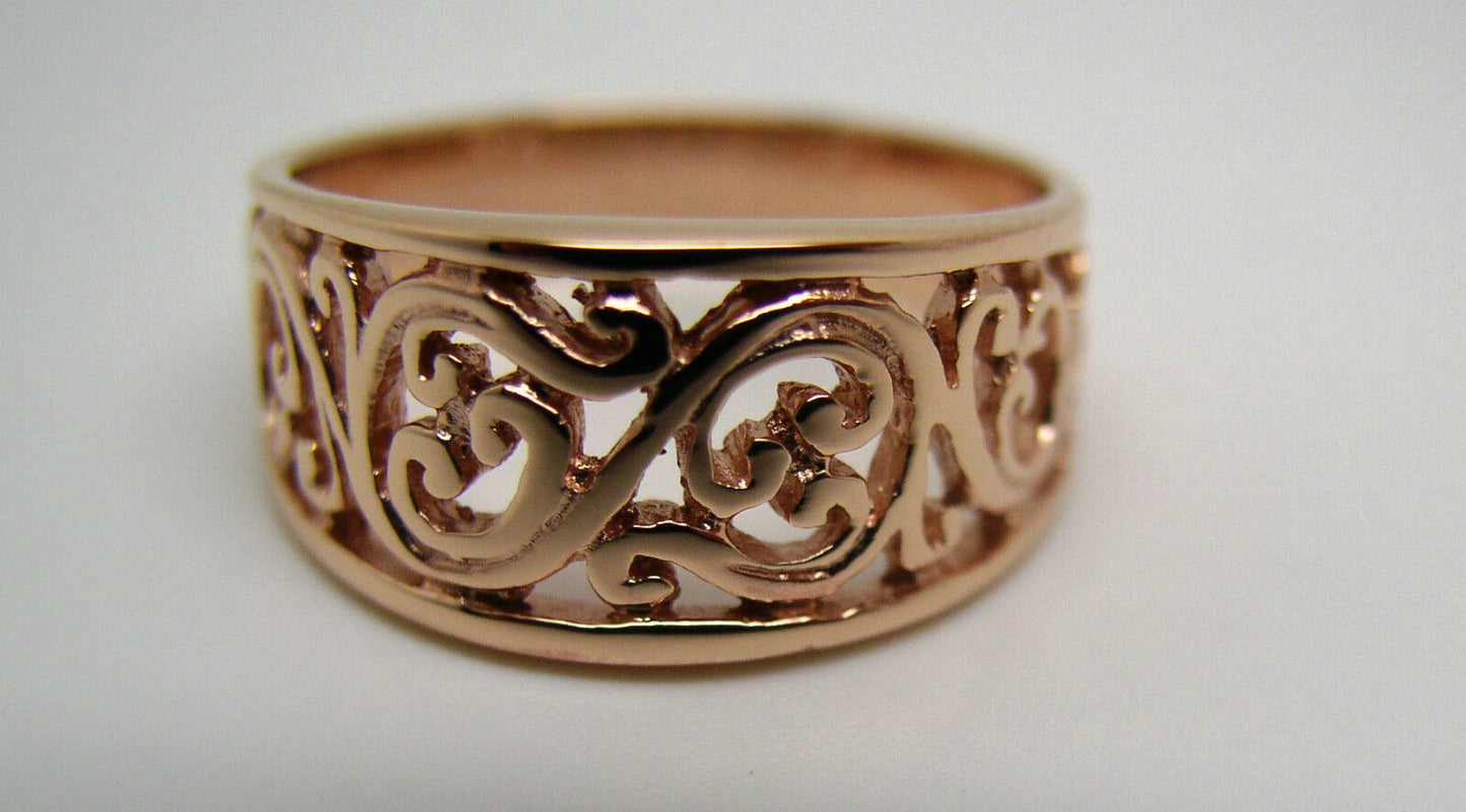 Size N Kaedesigns Genuine 9ct Full Solid Wide Yellow, Rose Or White Gold Filigree Flower Swirl Ring 336
