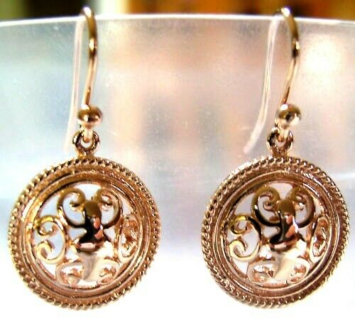 Kaedesigns, Heavy 9ct Yellow Or White Or Rose Gold Filigree Round Hook Earrings