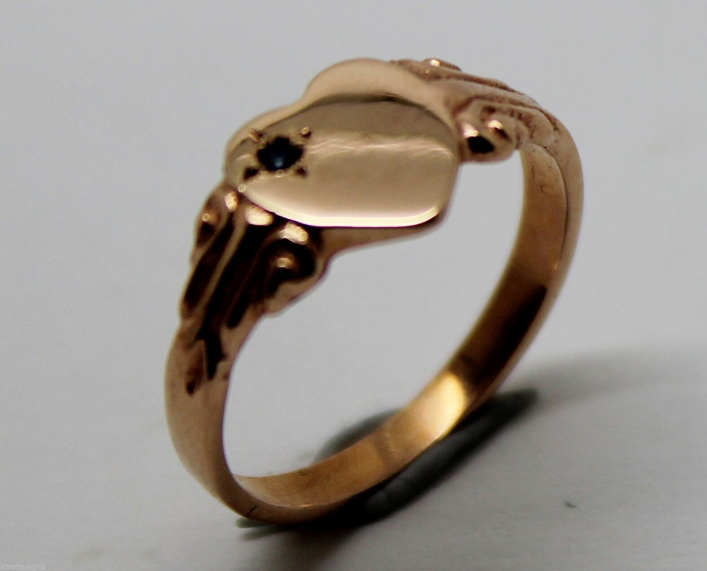 Genuine 9ct Yellow, Rose or White Gold Blue Sapphire Heart Signet Ring