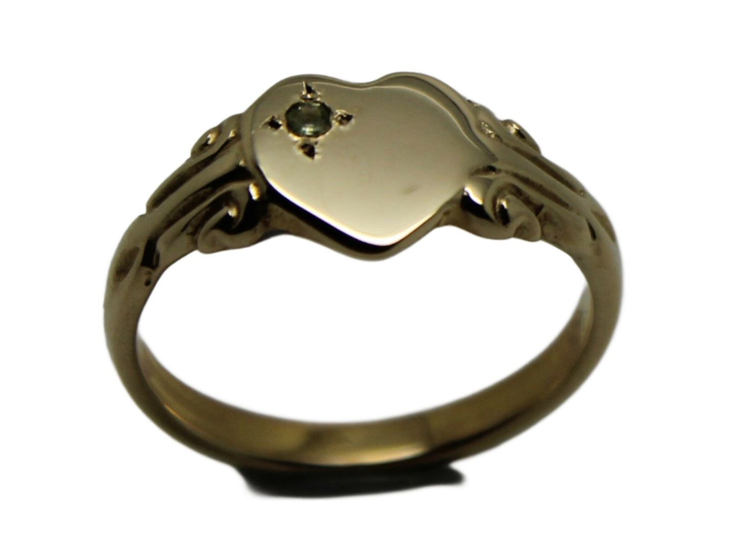 Size H, I or J, August Birthstone 9ct Yellow, Rose or White Gold 375 Green Peridot Stone Heart Signet Ring