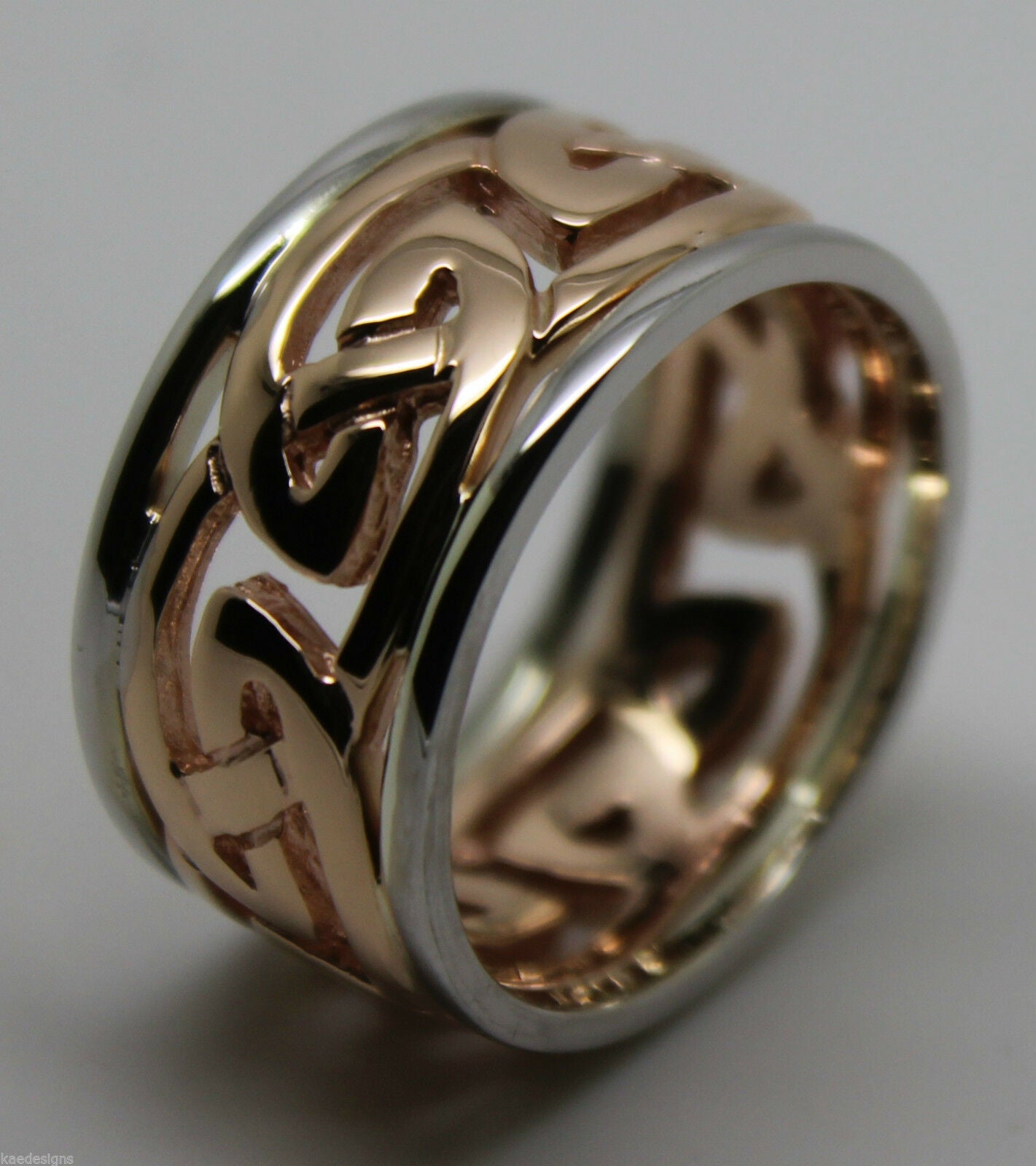Size X, Genuine Heavy Solid New 9ct Rose & White Gold 12mm Large Celtic Ring
