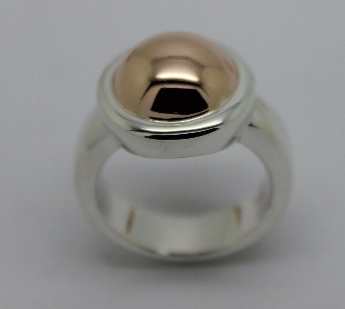 Genuine Sterling Silver & 9ct Rose Gold 375 Half Ball Ring - Choose your size