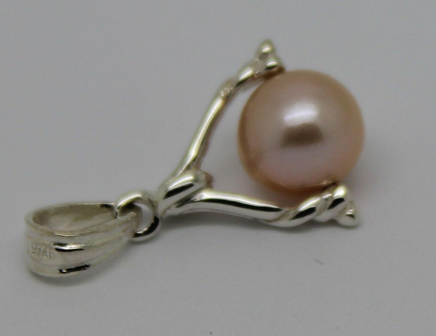 Genuine New Sterling Silver 8mm White Pearl Ball Spinner Pendant