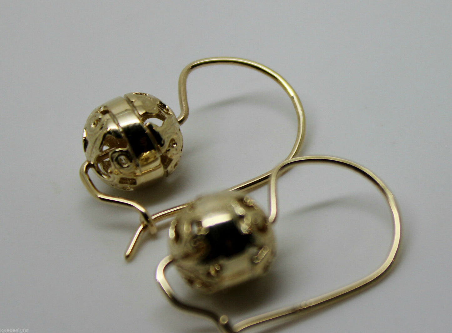 Kaedesigns 9ct Yellow, Rose or White Gold 8mm Euro Ball Drop Filigree Earrings