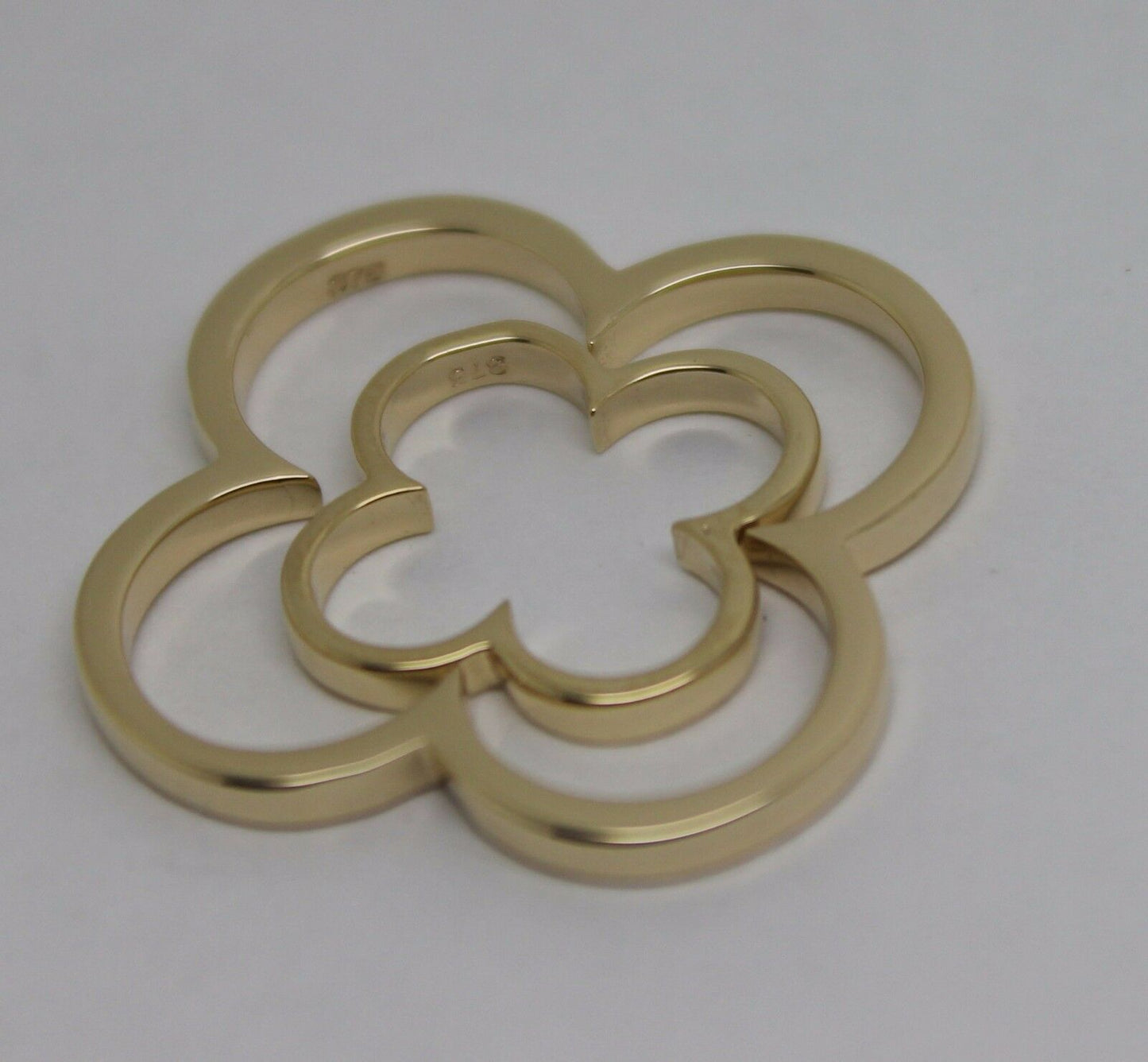 Genuine Solid 9ct 9kt Yellow, Rose or White Gold Small And Large Four Leaf Clover Pendant