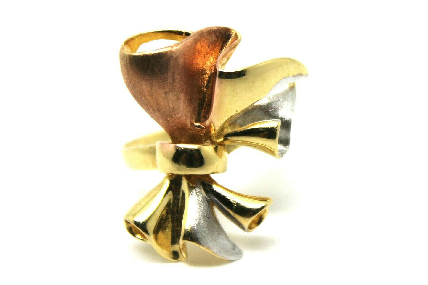Size M Solid 18ct 750 Rose, Yellow And White Gold Bow Ring