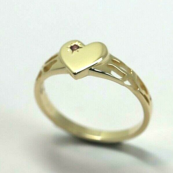 Genuine 9ct Yellow, Rose or White Gold 375 Amethyst (Birthstone Of February) Etched Heart Signet Ring