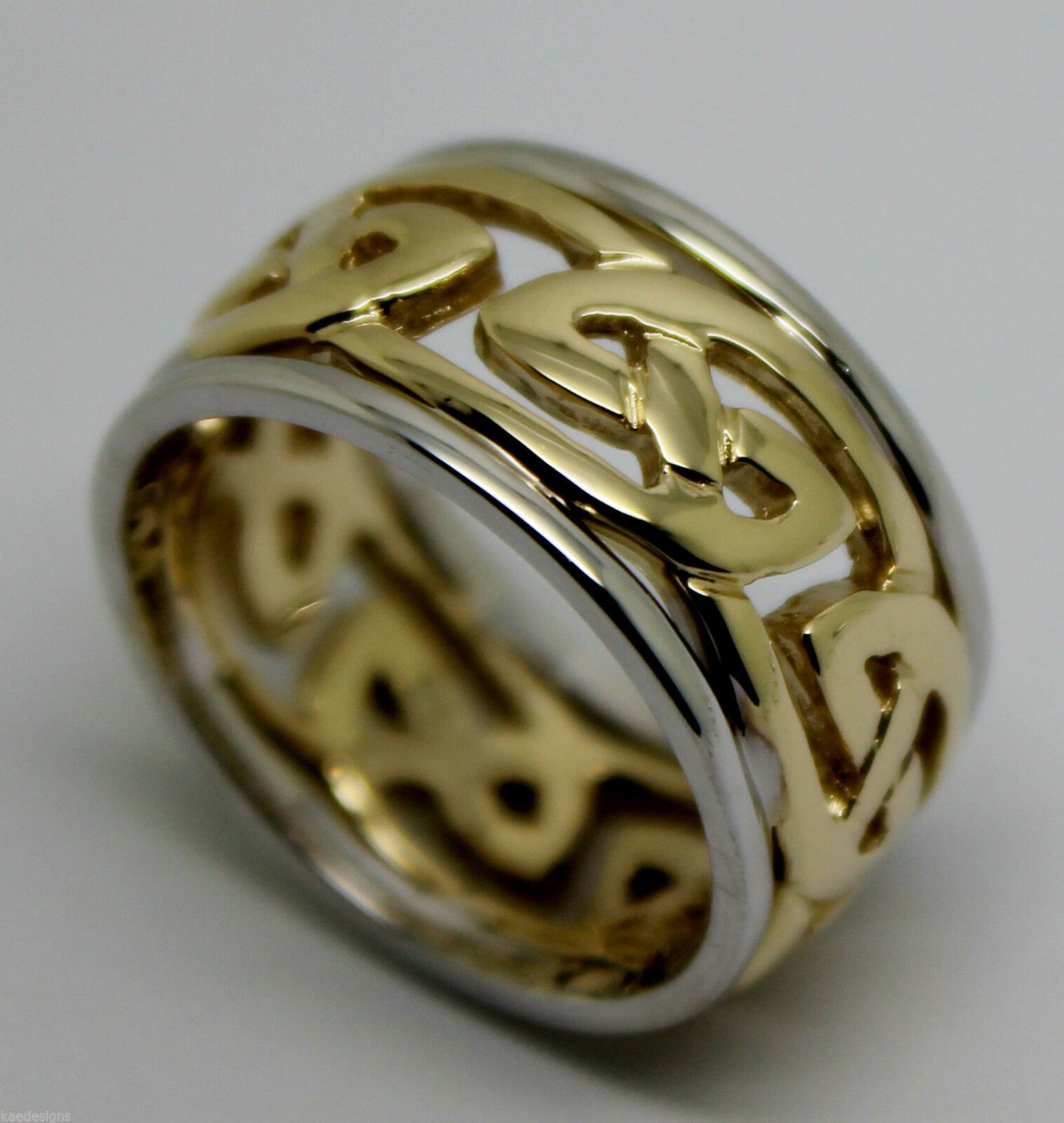 Size T 1/2 Genuine Heavy Solid 9ct Yellow & White Gold 12mm Large Celtic Ring