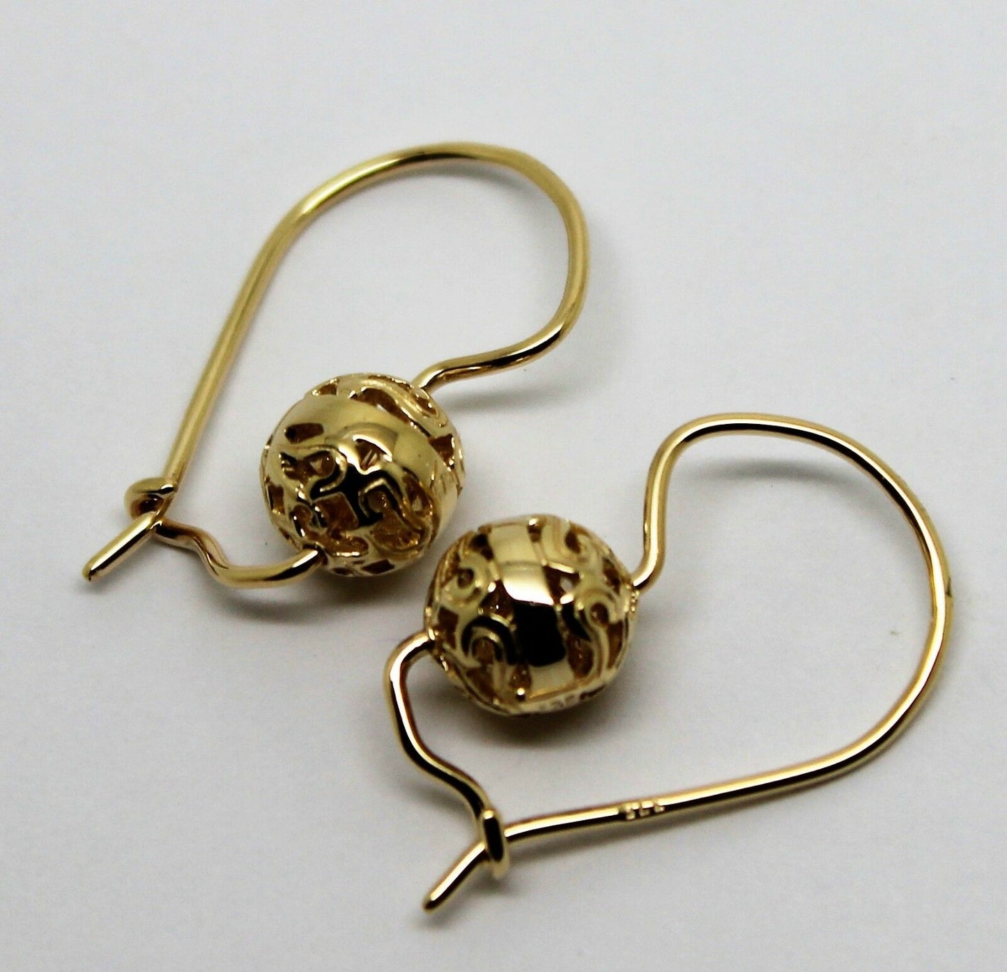 Kaedesigns 9ct Yellow, Rose or White Gold 8mm Euro Ball Drop Filigree Earrings
