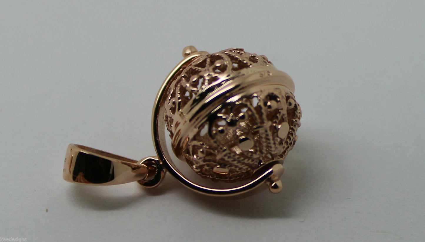 Genuine 9ct Yellow Gold Or White Gold Or Rose Gold 16mm Filigree Ball Spinner Pendant