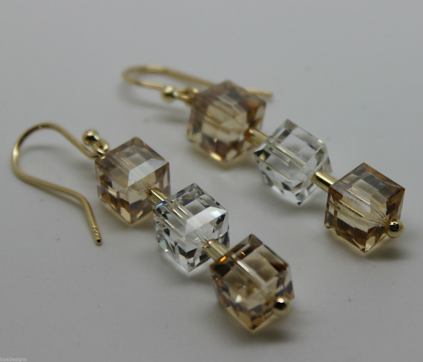 Kaedesigns, Genuine 9ct 9k 375 Yellow Gold Crystal Earrings