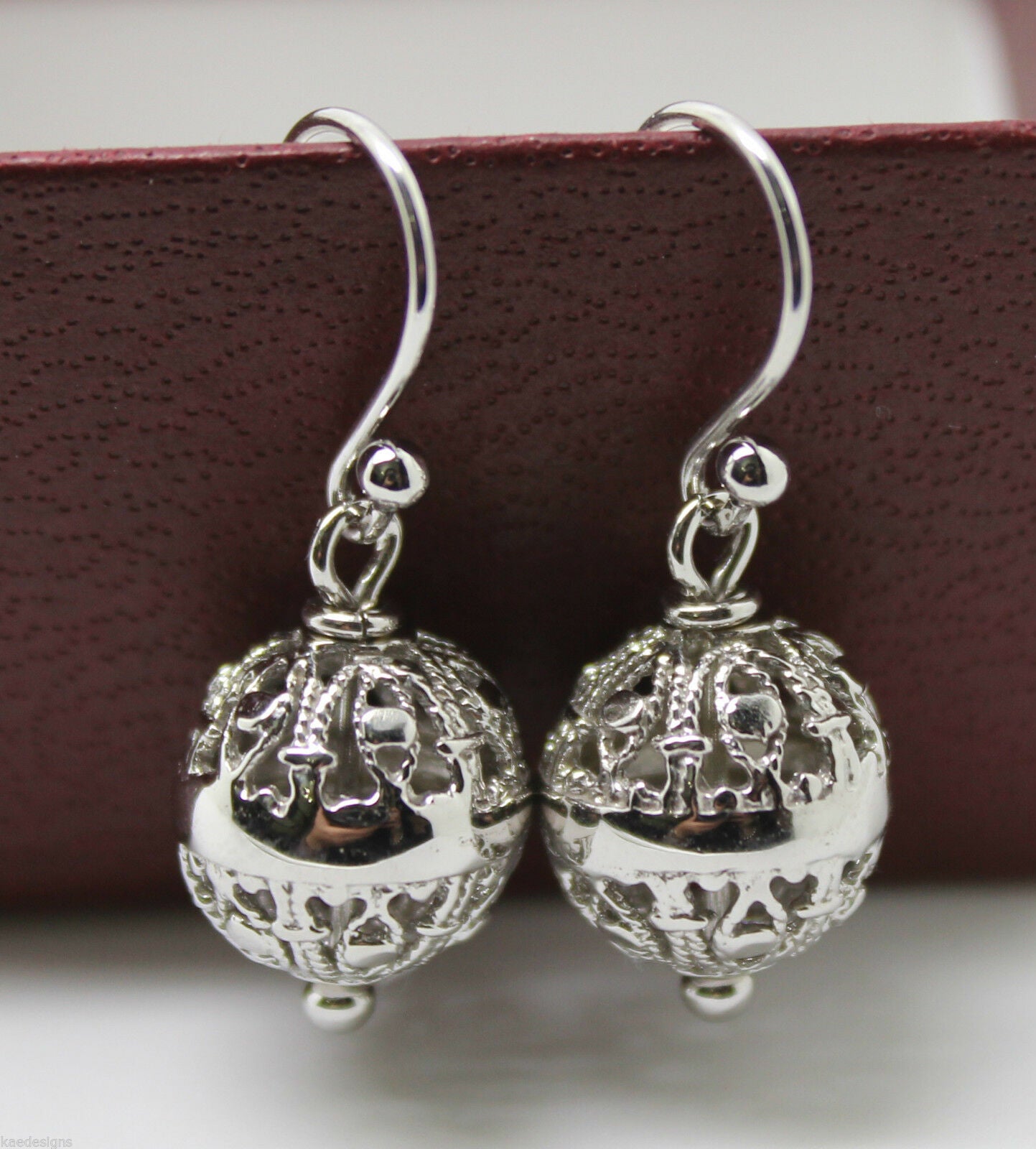 Kaedesigns Genuine 9kt 9ct 375 Yellow, Rose or White Gold 12mm Euro Ball Drop Filigree Earrings