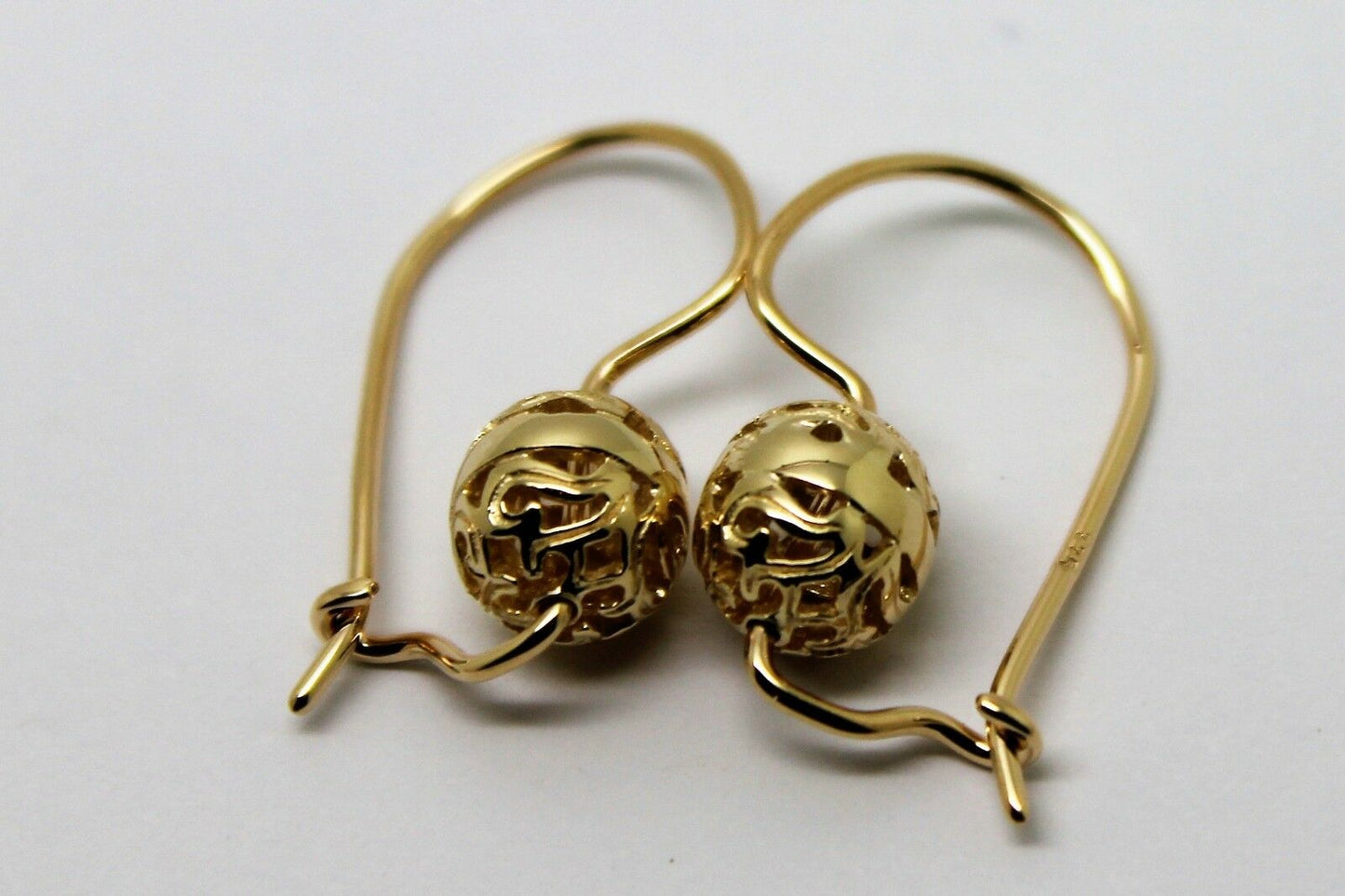 Kaedesigns 9ct Yellow, Rose or White Gold 8mm Euro Ball Drop Filigree Earrings