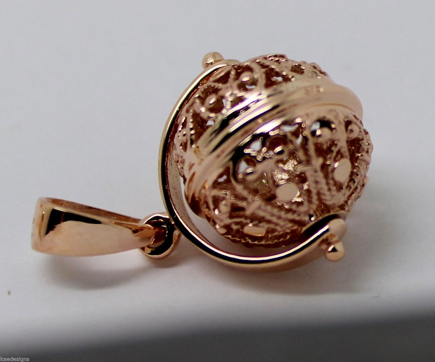 Genuine 9ct Yellow Gold Or White Gold Or Rose Gold 16mm Filigree Ball Spinner Pendant