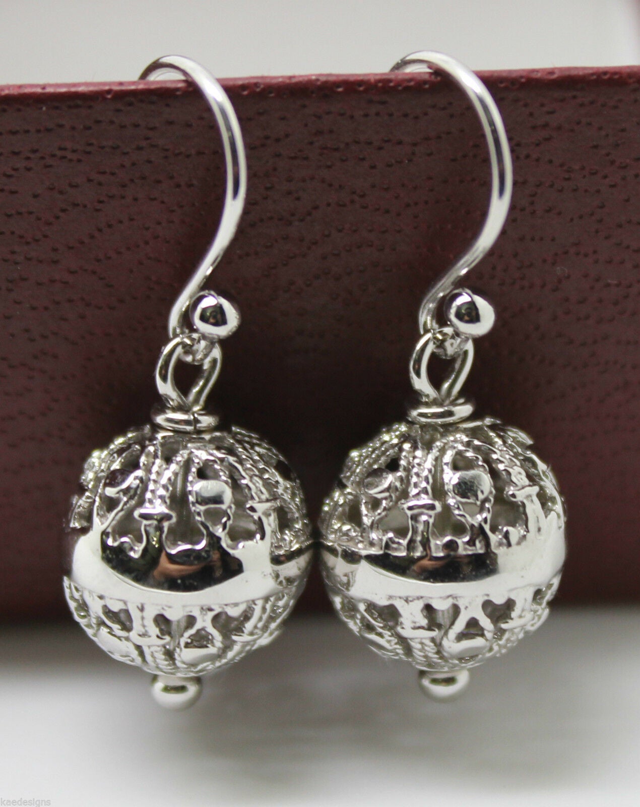 Kaedesigns Genuine 9kt 9ct 375 Yellow, Rose or White Gold 12mm Euro Ball Drop Filigree Earrings