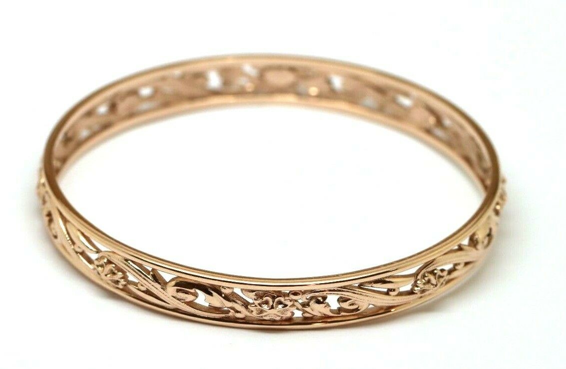 Genuine Heavy 9ct Yellow, Rose or White Gold Filigree Heavy Oval Flower Bangle 70mm x 60mm