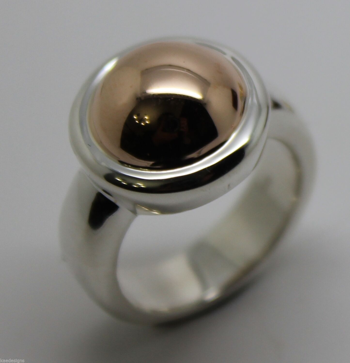 Genuine Sterling Silver & 9ct Rose Gold 375 Half Ball Ring - Choose your size