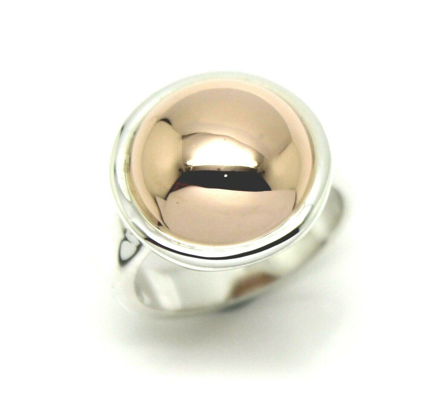 Genuine Large Sterling Silver 925 & 9ct Rose Gold 375 Half Ball Button Ring