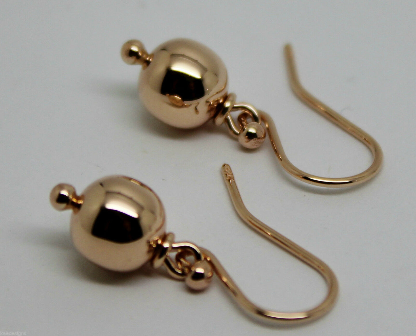Kaedesigns, New Genuine 9ct 9kt Yellow, Rose or White Gold 8mm Euro Ball Drop Earrings