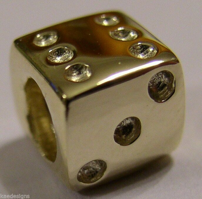 Kaedesigns Genuine New 9ct Yellow or Rose or White Gold or Silver Dice Bead Charm for bracelet