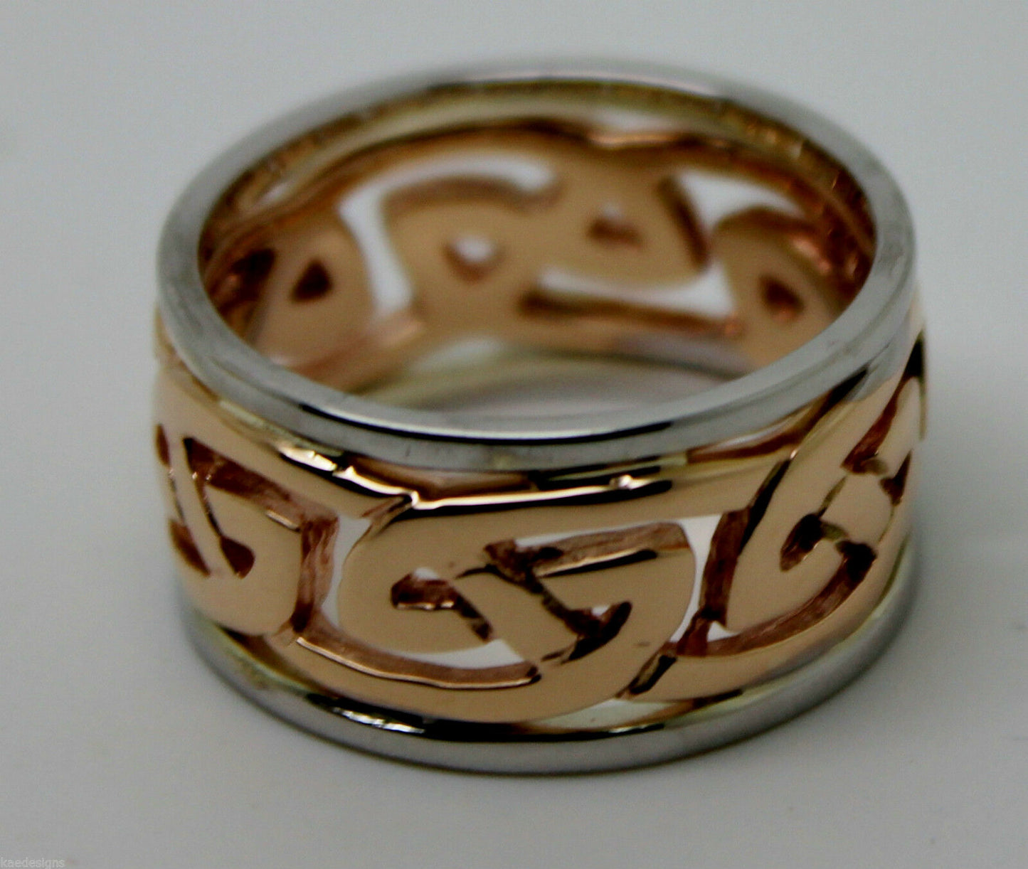 Size X, Genuine Heavy Solid New 9ct Rose & White Gold 12mm Large Celtic Ring