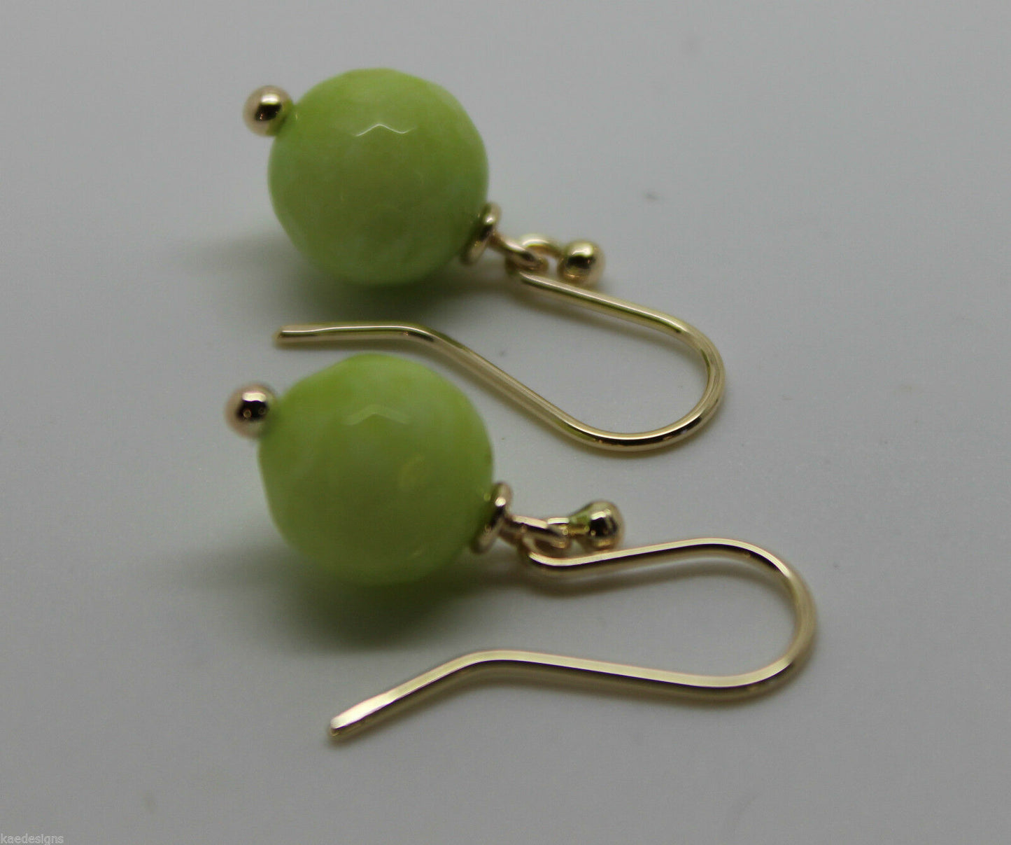 Genuine 9ct Yellow Gold 10mm Agate Lime Faceted Ball Earrings