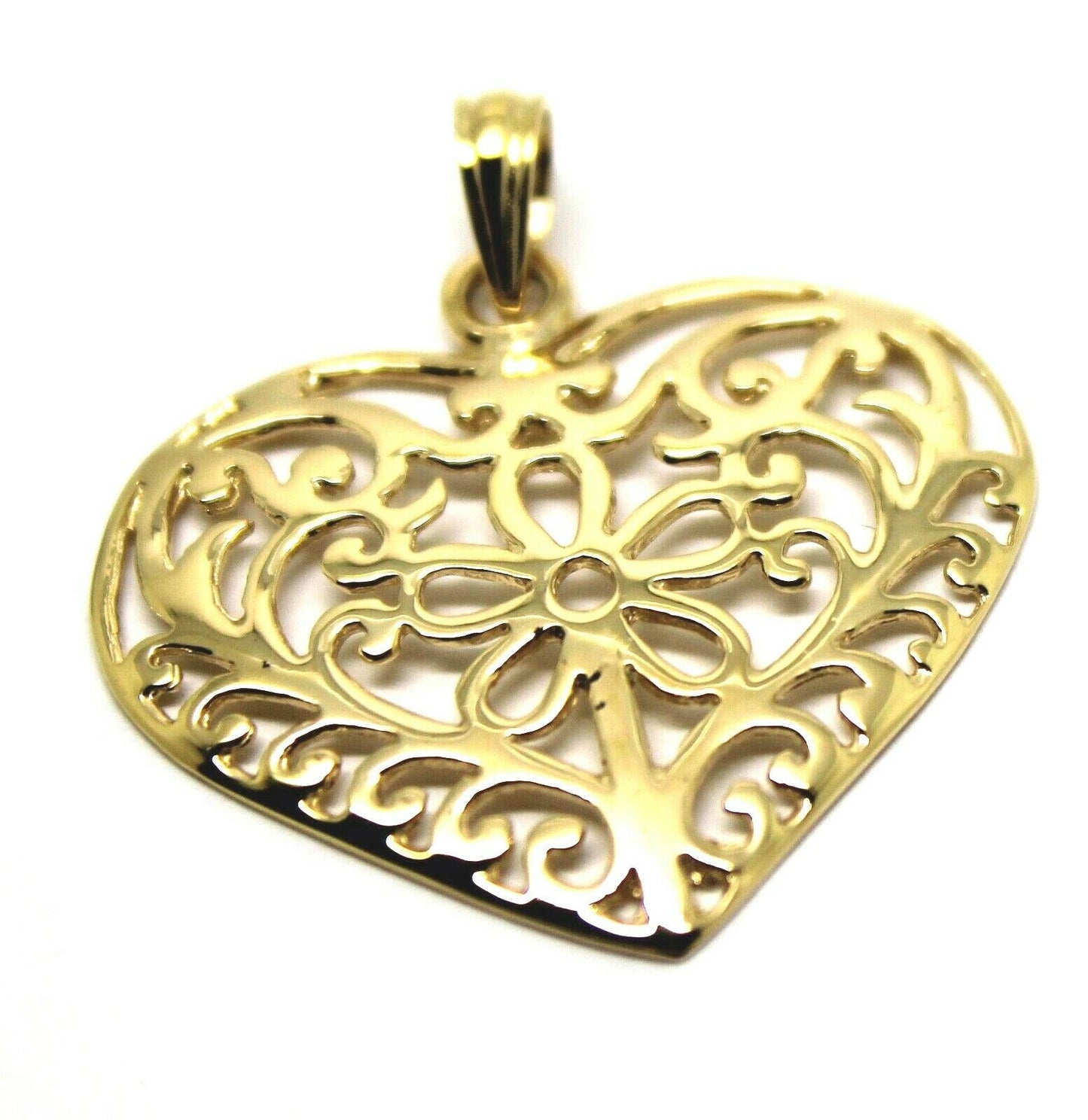 Kaedesigns Genuine 9ct 9k 375 Large Yellow, Rose or White Gold Filigree Flower Heart Pendant