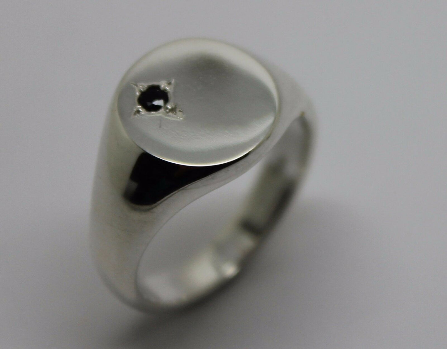 Genuine Solid Sterling Silver 925 Oval Black Sapphire Signet Ring - Choose your size