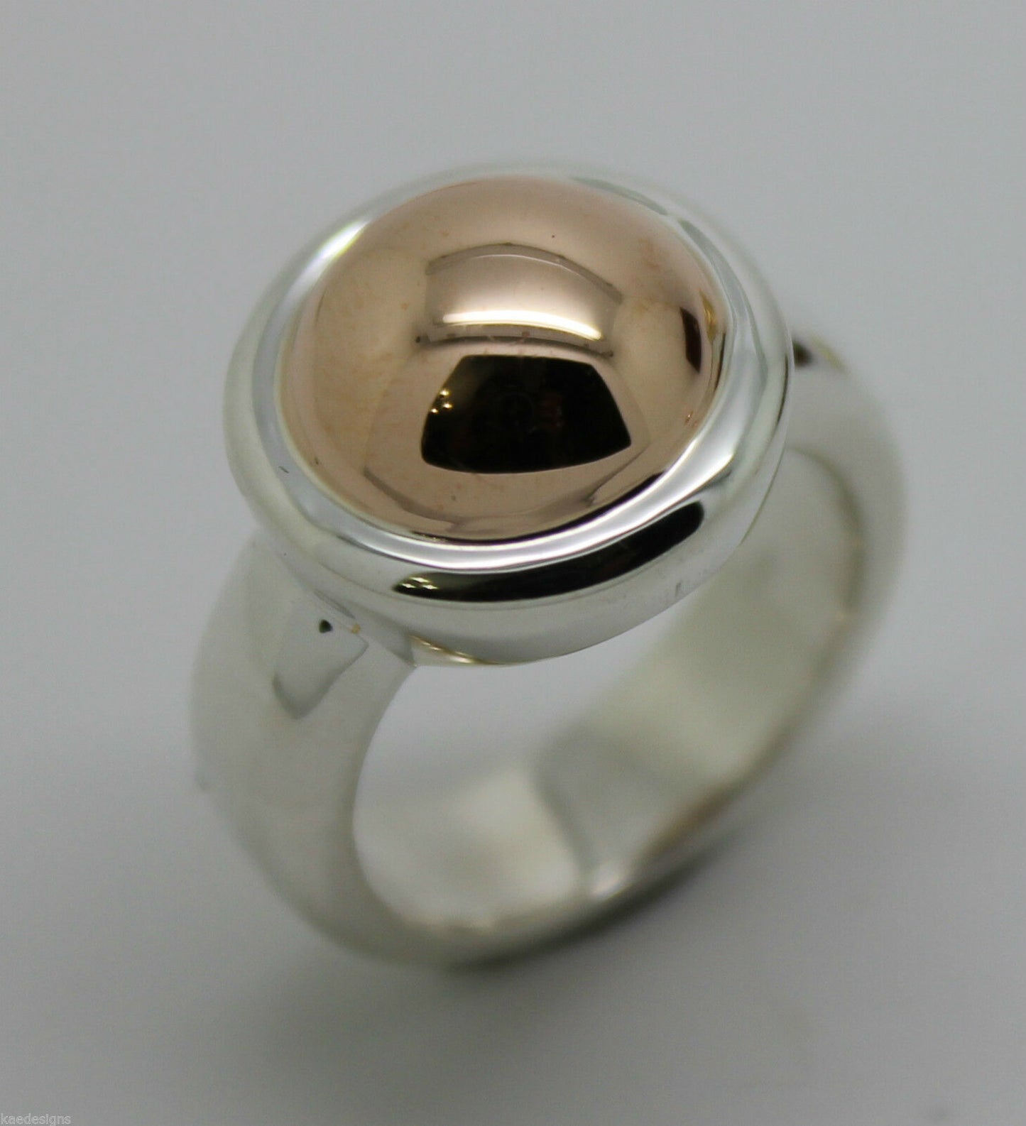 Genuine Sterling Silver & 9ct Rose Gold 375 Half Ball Ring - Choose your size