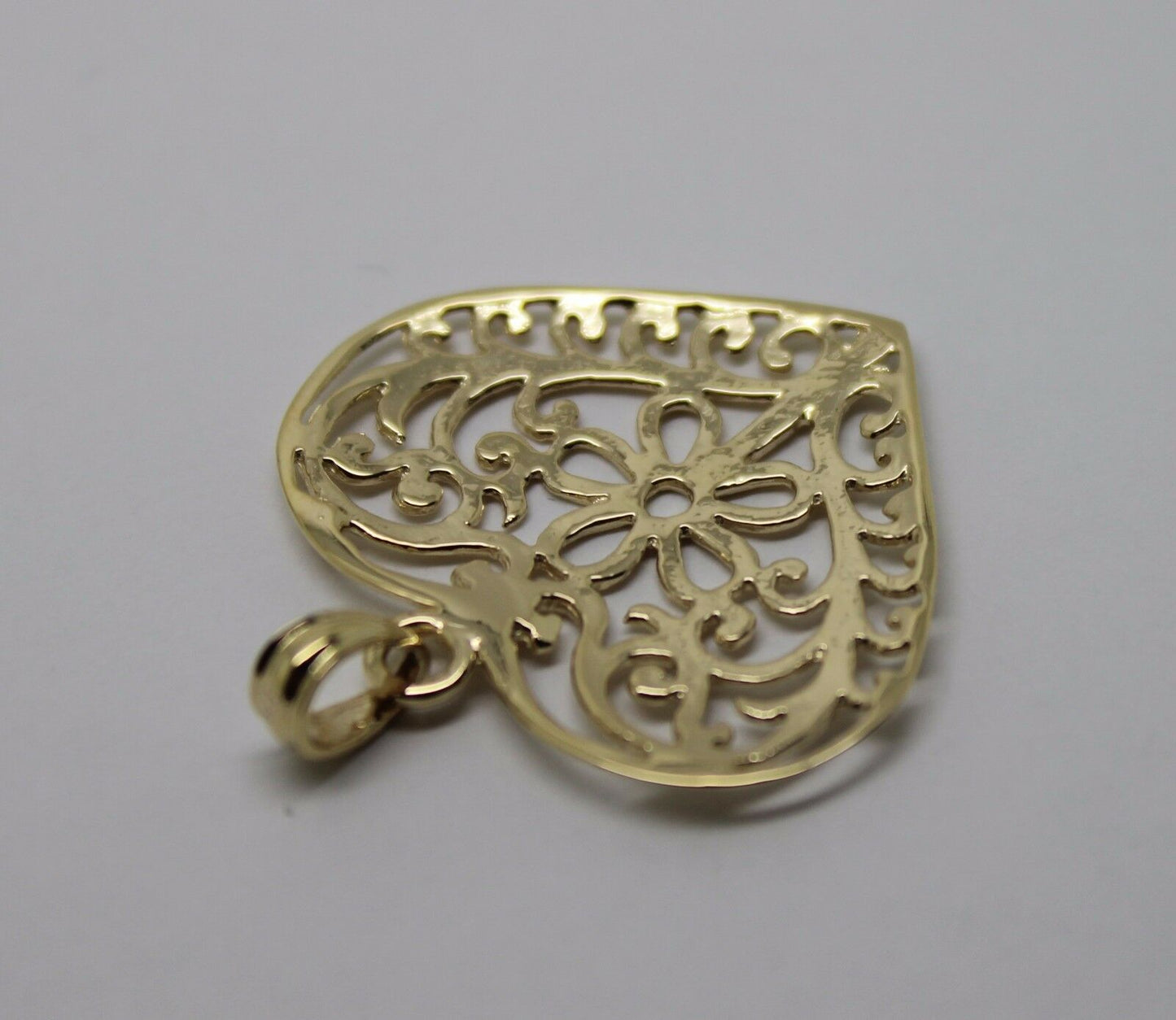 Kaedesigns Genuine 9ct 9k 375 Large Yellow, Rose or White Gold Filigree Flower Heart Pendant