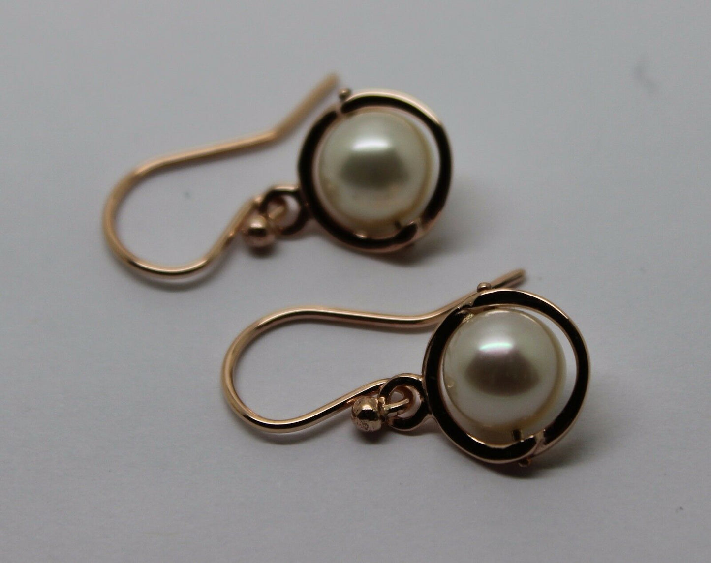 Kaedesigns, New Genuine 9ct Yellow, Rose or White Gold 7.6mm White Pearl Belcher Hook Earrings