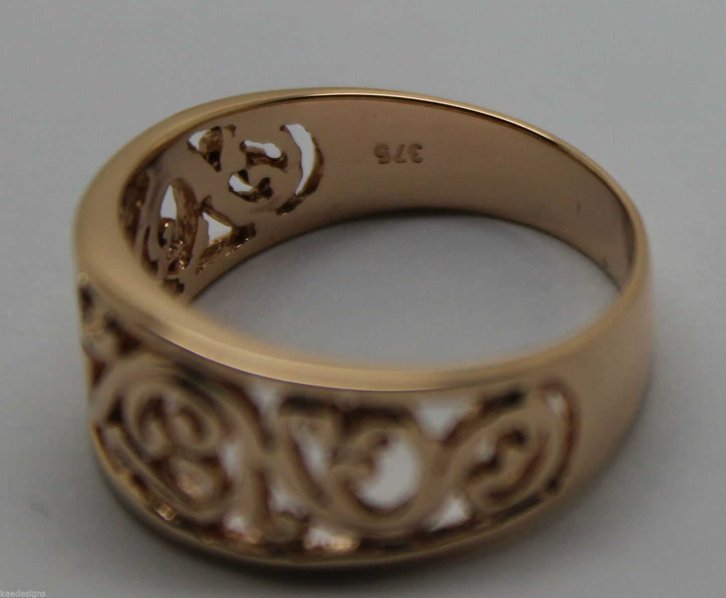Size N Kaedesigns Genuine 9ct Full Solid Wide Yellow, Rose Or White Gold Filigree Flower Swirl Ring 336