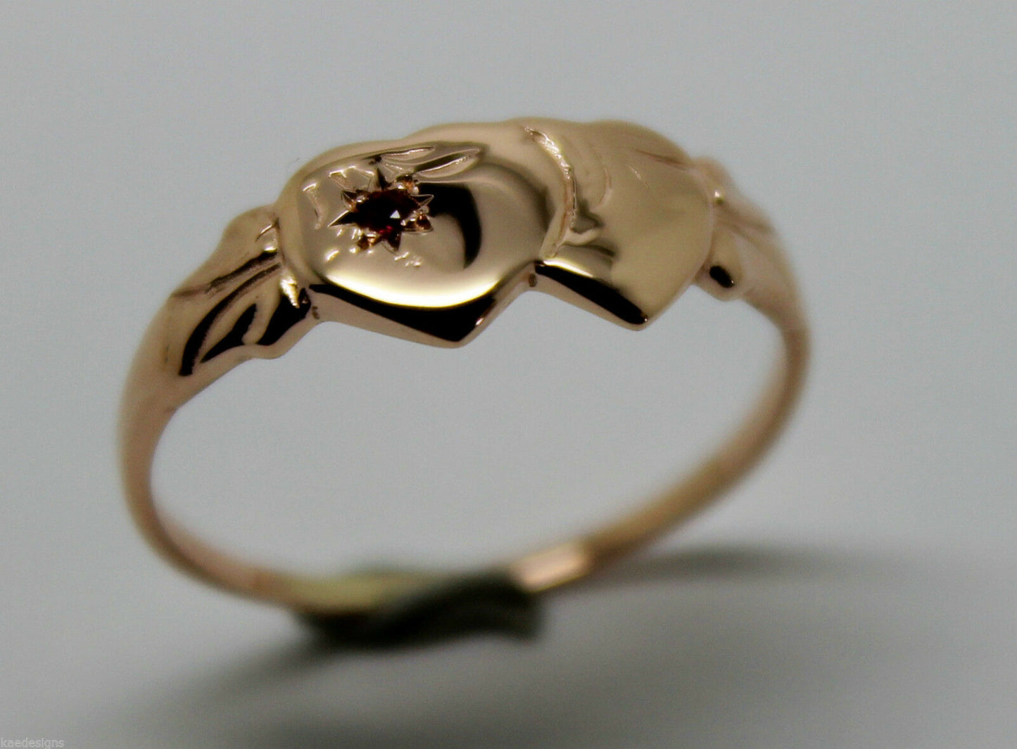 Size N Genuine 9ct 9K Yellow, Rose or White Gold Ruby (Birthstone Of July) Double Heart Signet Ring - Choose your size