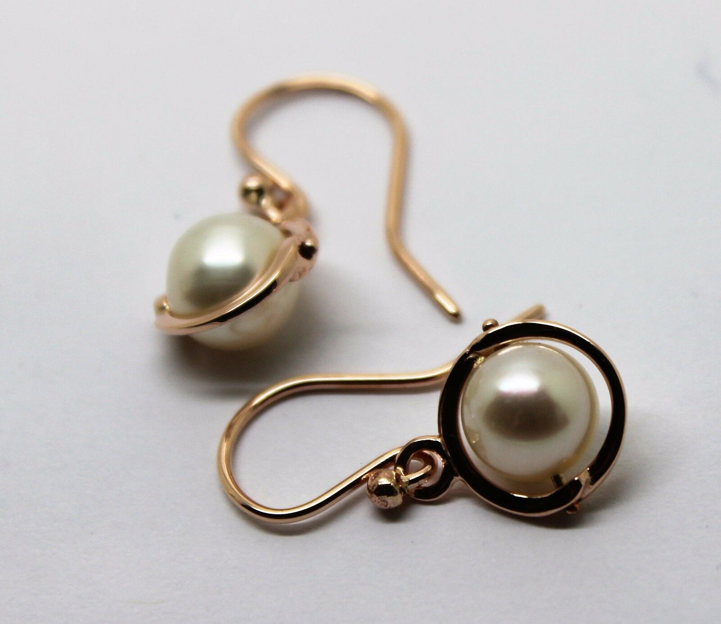 Kaedesigns, New Genuine 9ct Yellow, Rose or White Gold 7.6mm White Pearl Belcher Hook Earrings