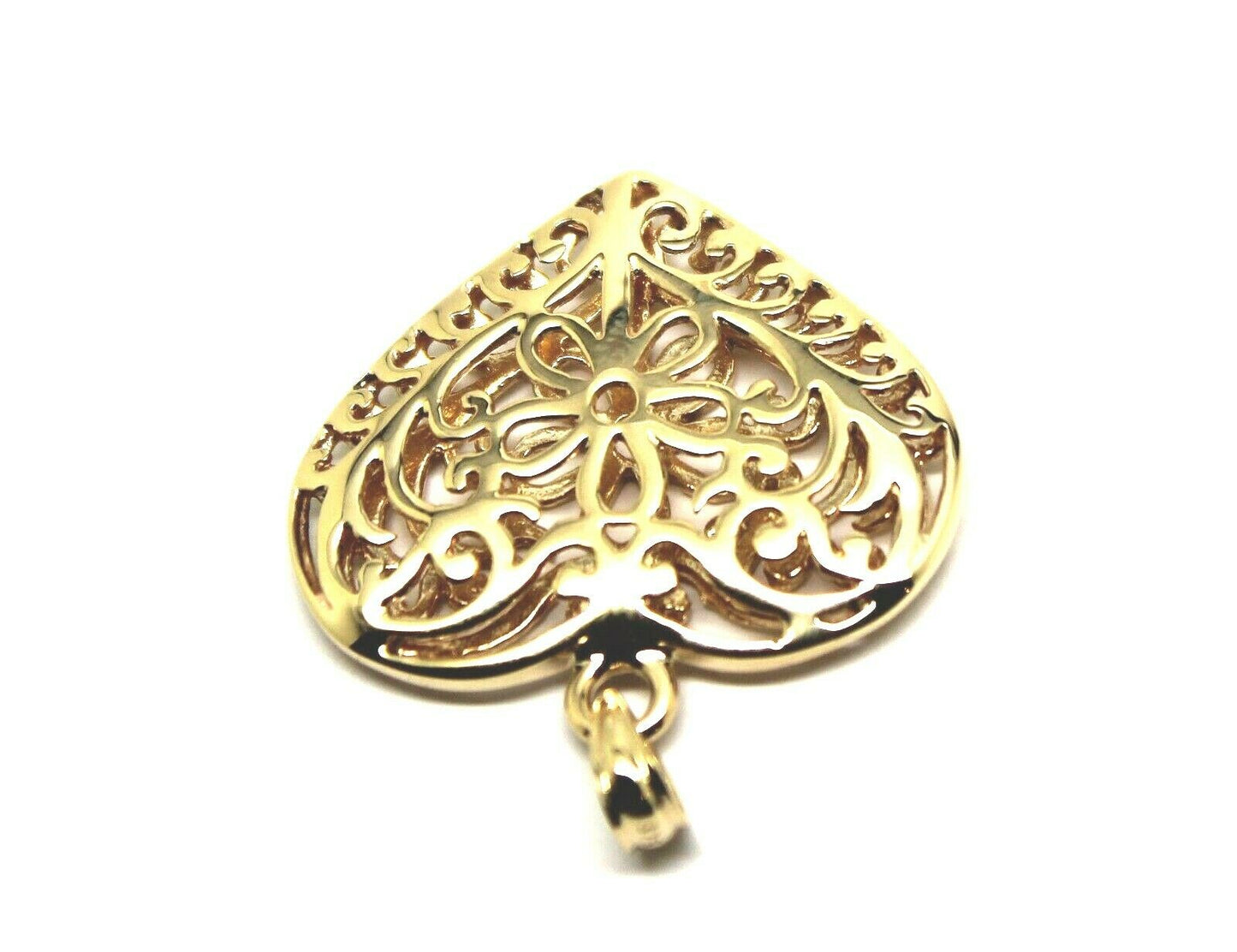 Kaedesigns Genuine 9ct Large Yellow, Rose or White Gold Filigree Flower Double Sided Heart Pendant