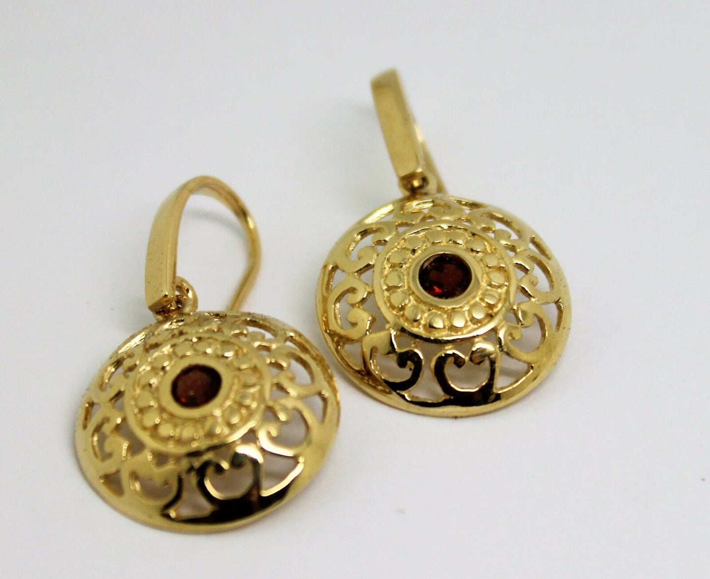 Genuine Heavy 9ct Solid Yellow, Rose or White Gold Antique Red Garnet Filigree Drop Earrings