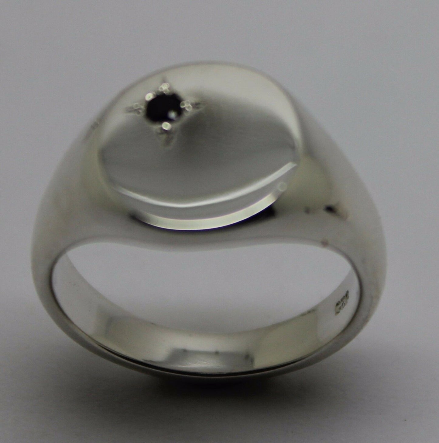 Genuine Solid Sterling Silver 925 Oval Black Sapphire Signet Ring - Choose your size