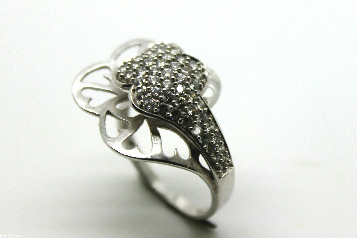 Genuine 18ct Four Leaf Clover Cubic Zircon White Gold Dress Ring
