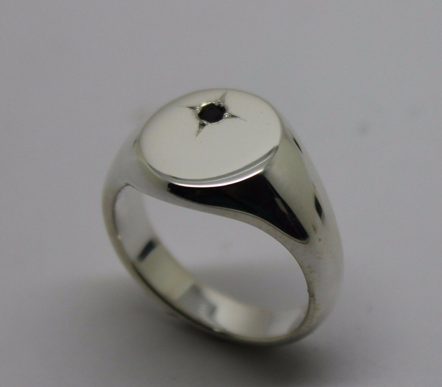 Genuine Solid Sterling Silver 925 Oval Black Sapphire Signet Ring - Choose your size