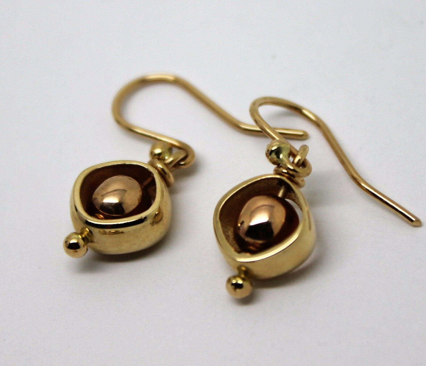 Genuine New 9k 9ct Rose & Yellow Gold Spinning Belcher Ball Earrings
