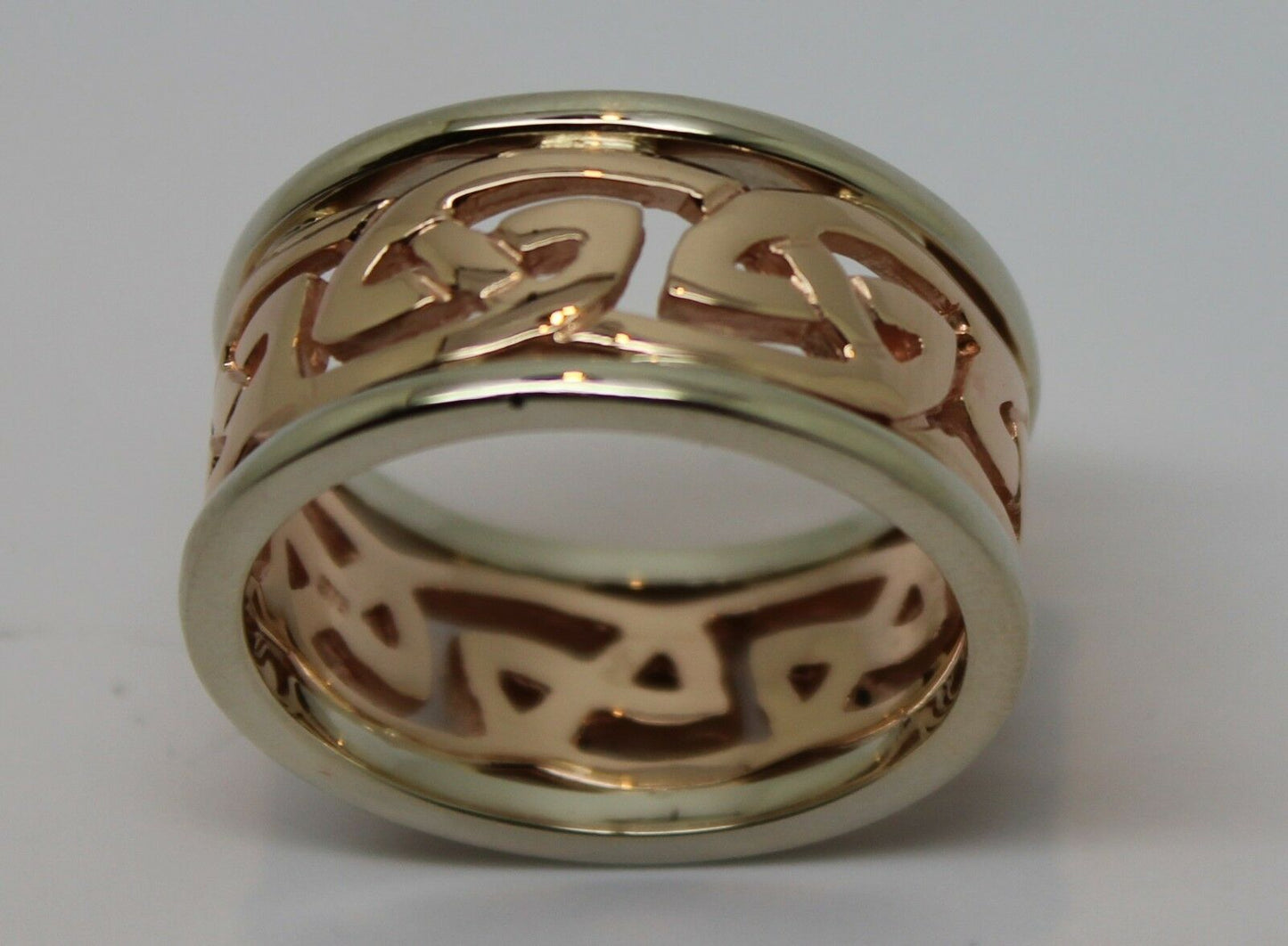 Size X, Genuine Heavy Solid New 9ct Rose & White Gold 12mm Large Celtic Ring