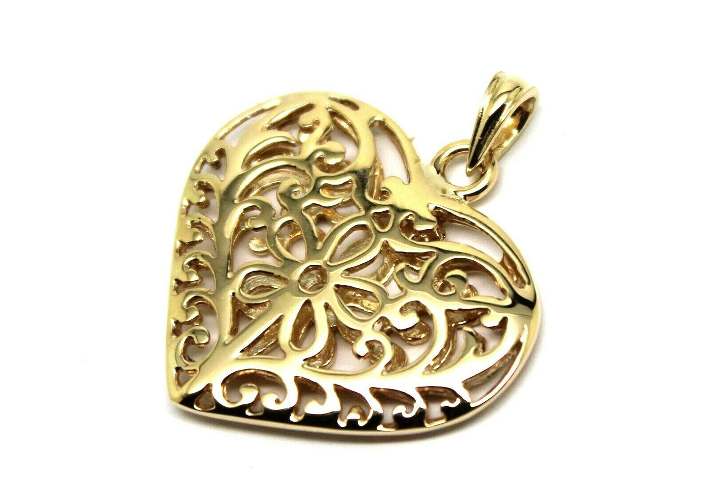 Kaedesigns Genuine 9ct Large Yellow, Rose or White Gold Filigree Flower Double Sided Heart Pendant