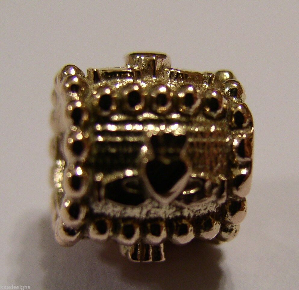 Genuine 9ct Yellow or Rose or White Gold or Silver Celtic Claddagh Charm for Bead Bracelet or Necklace.