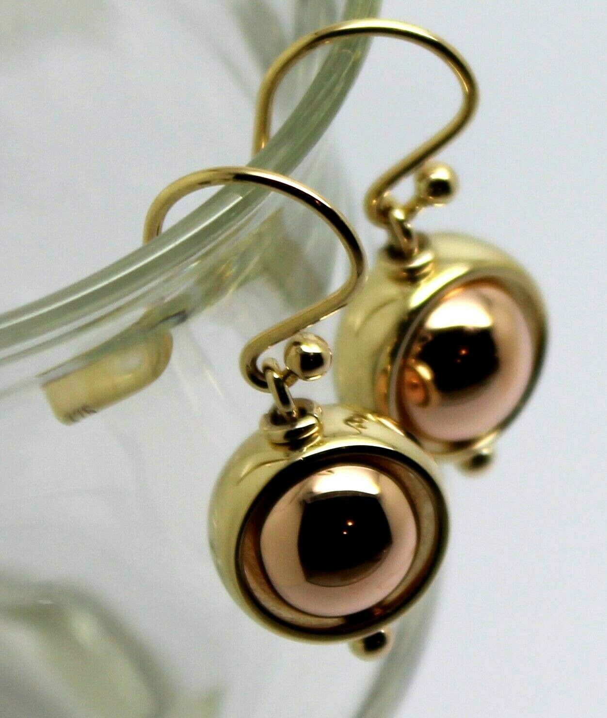 Genuine Large 9ct Rose & Yellow Gold Spinning Belcher Ball Earrings