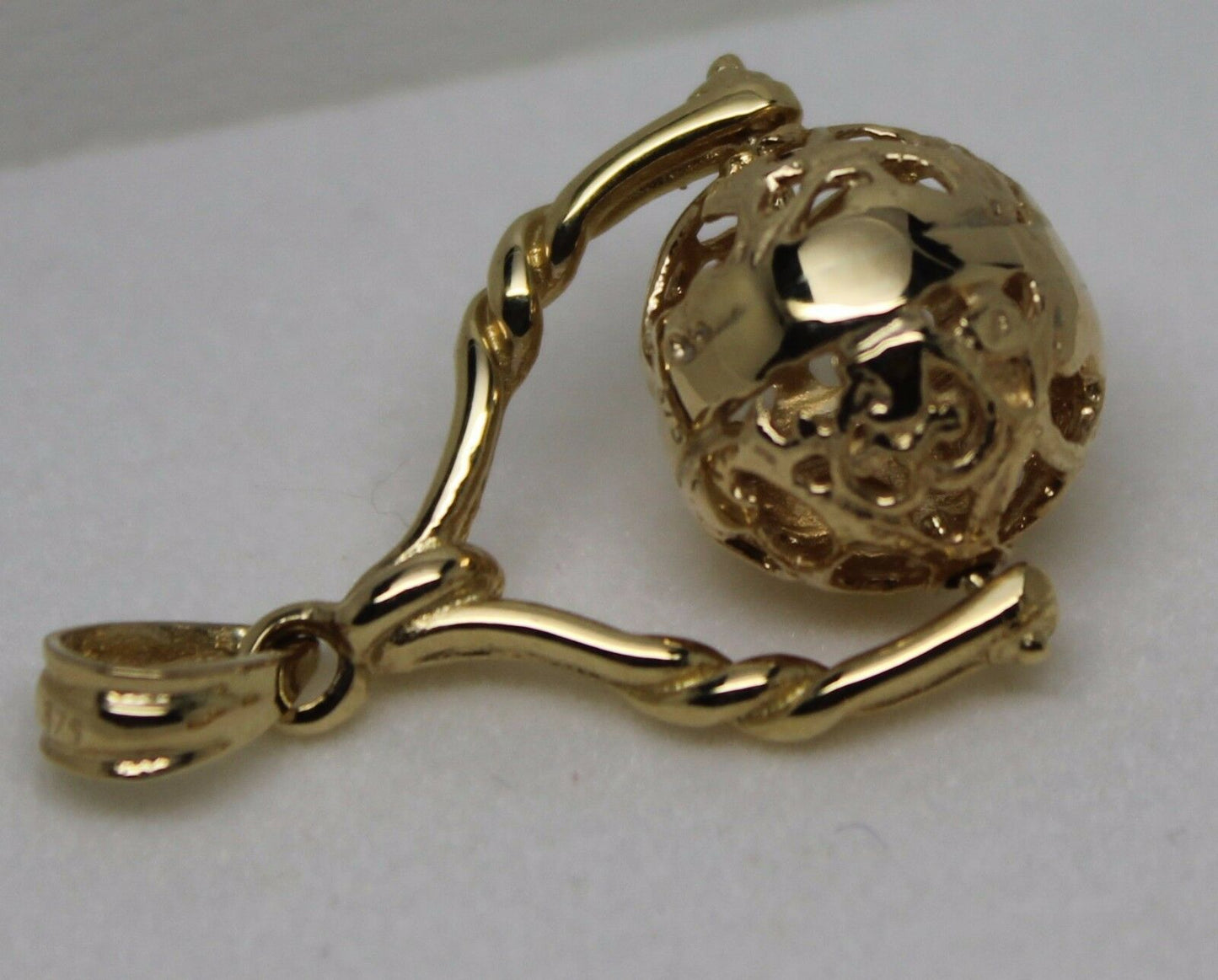 Genuine 9ct 9kt 375 Yellow, Rose Or White Gold 12mm Filigree Ball Spinner Pendant