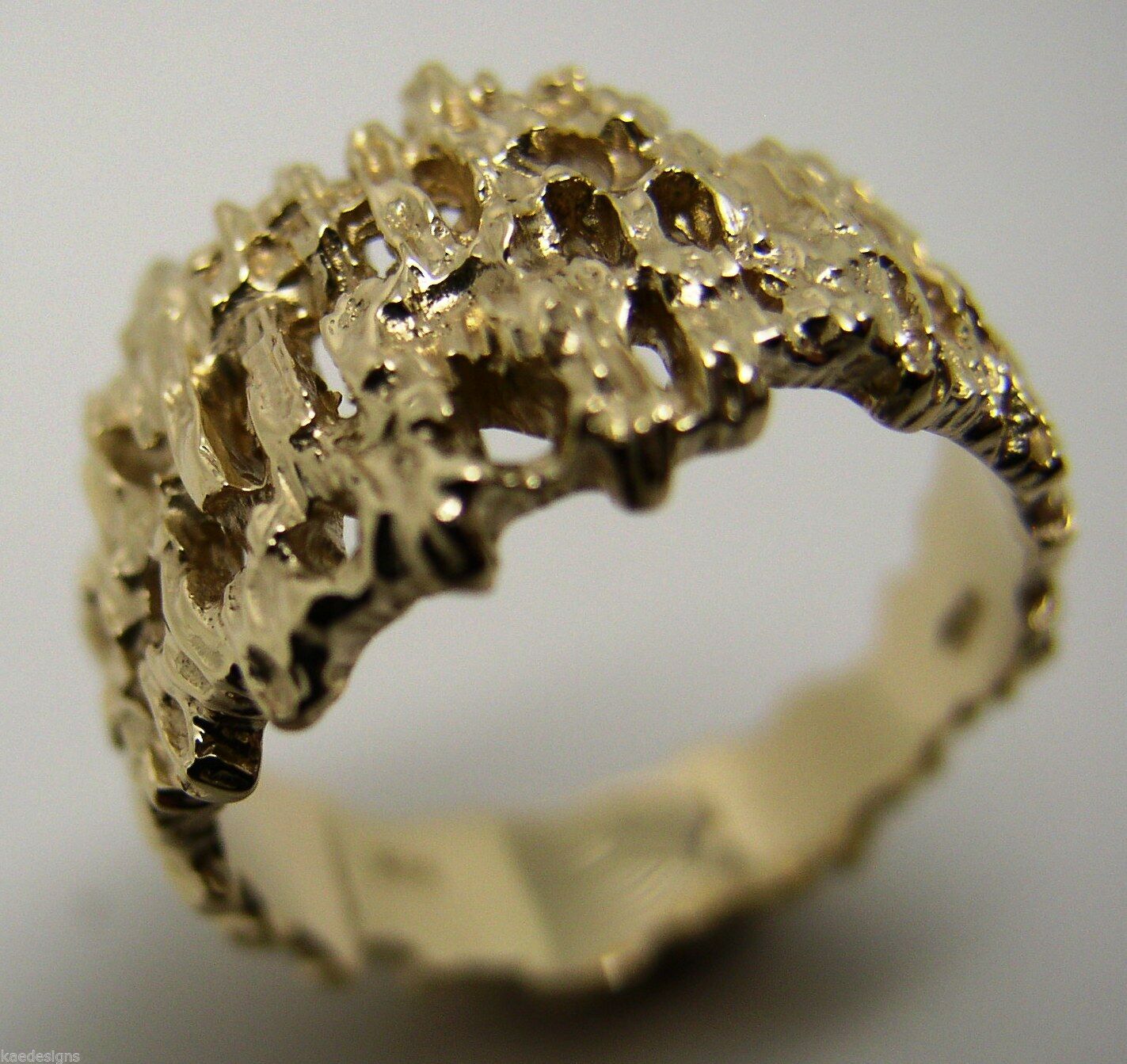 Size M Genuine 9ct 9k 375 Full Solid Yellow, Rose or White Gold Nugget Ring 12mm Wide 267